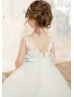 Ivory Lace Tulle Flower Girl Dress With Mint Sash